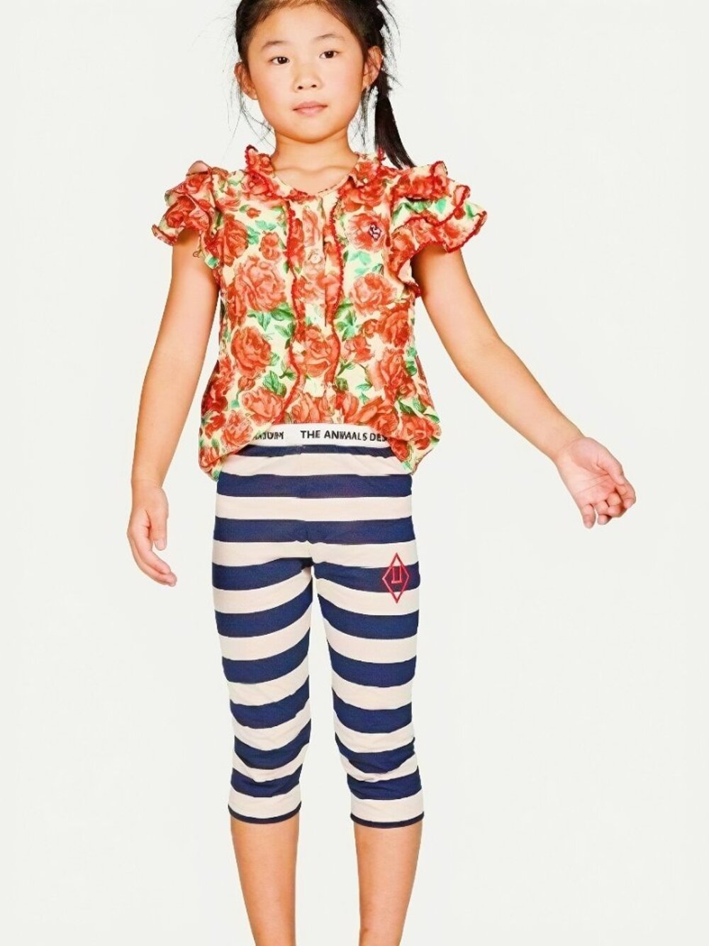 NWT The Animals Observatory TAO Unisex Kids Blue & Beige Striped Leggings Size 2
